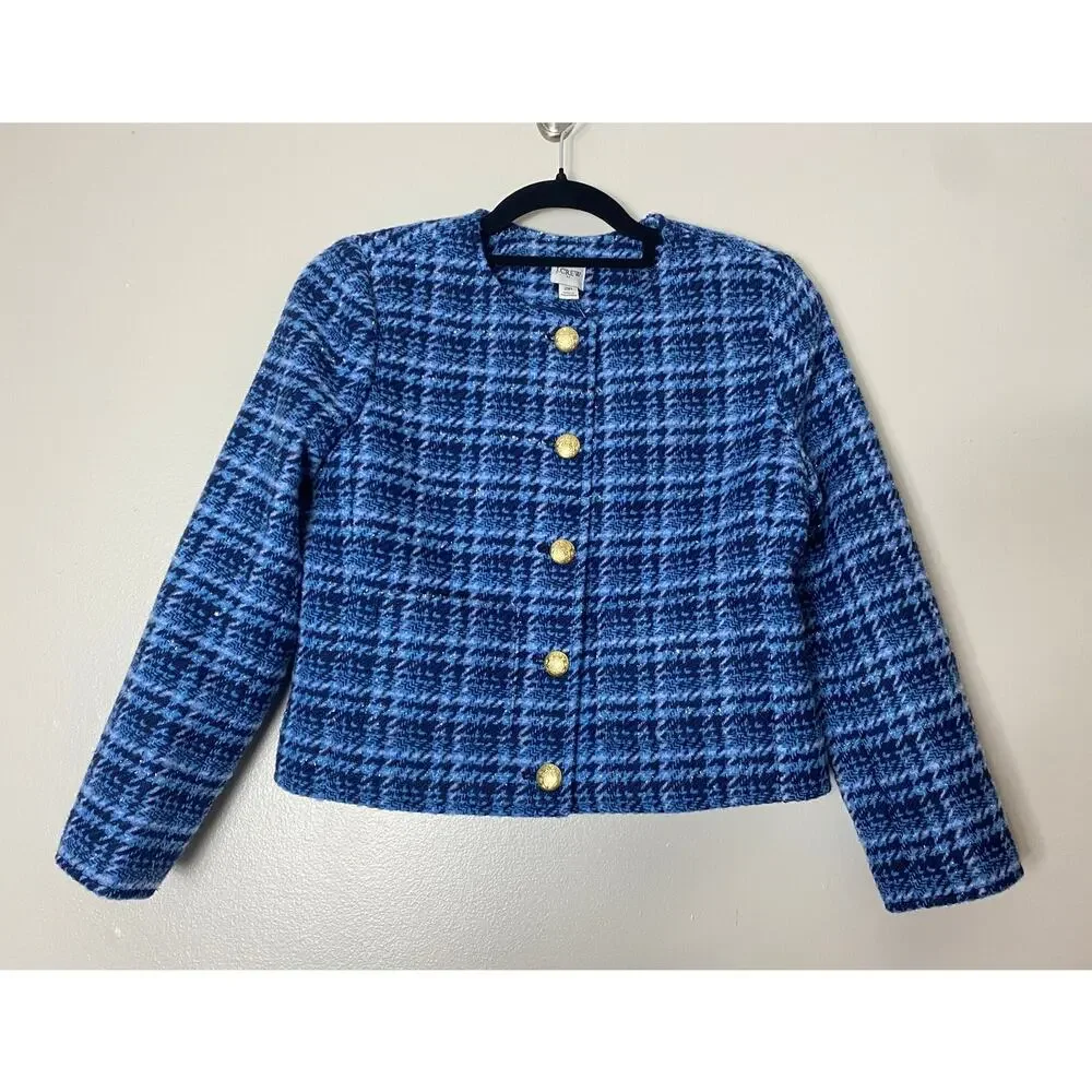 NWT J. CREW JACKET LADY BLAZER BLUE GOLD TWEED CLASSIC PREPPY WORK OFFICE CASUAL - Picture 3 of 16